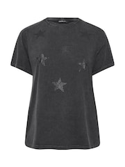 Yours Curve Grey 100% Cotton Set In Sleeve Placement T-Shirt - Image 6 of 6