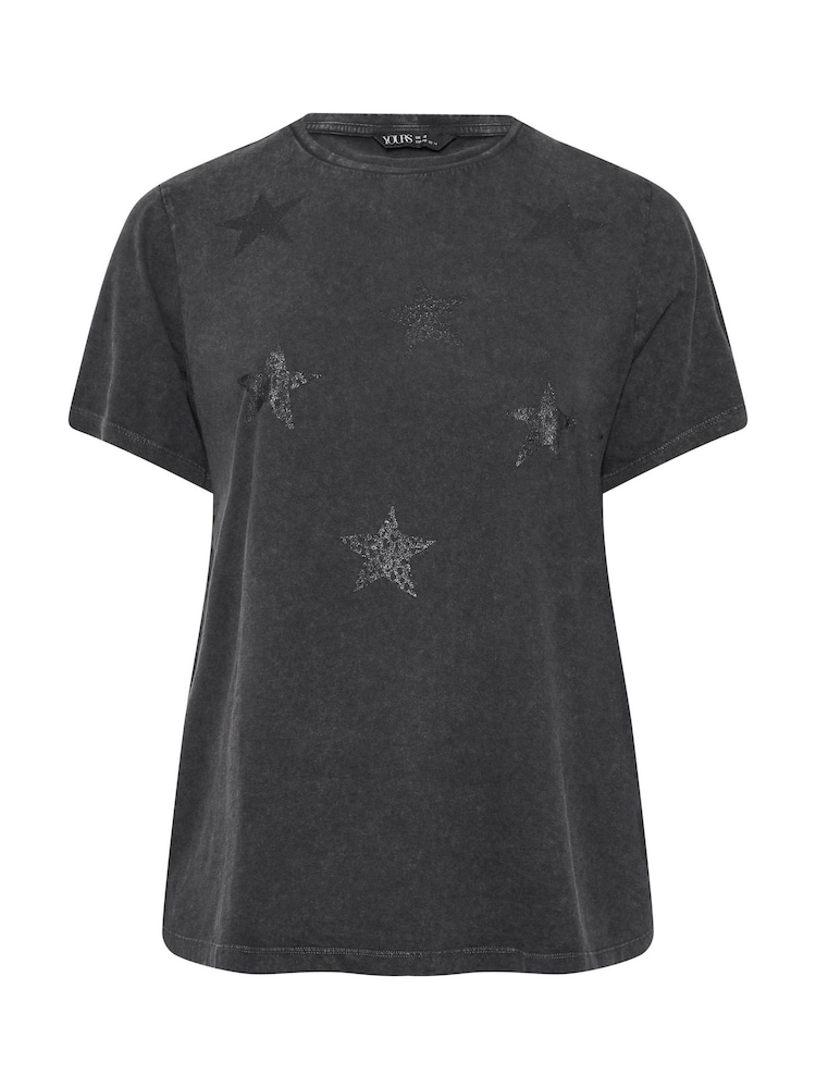 Yours Curve Grey 100% Cotton Set In Sleeve Placement T-Shirt - Image 6 of 6