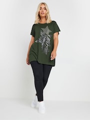 Yours Curve Green Glitter Star T-Shirt - Image 3 of 5