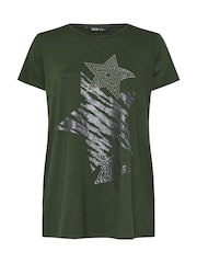 Yours Curve Green Glitter Star T-Shirt - Image 5 of 5