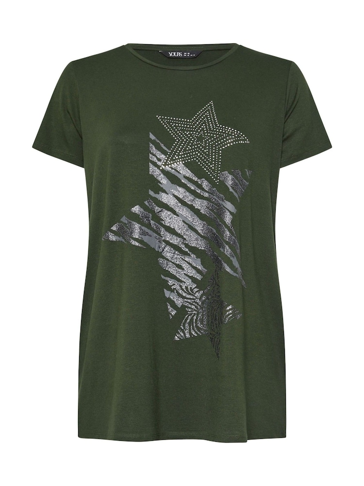 Yours Curve Green Glitter Star T-Shirt - Image 5 of 5