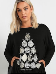 Yours Curve Black Baubles Novelty Long Sleeve Christmas T-Shirt - Image 4 of 5