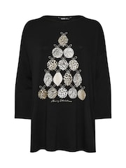 Yours Curve Black Baubles Novelty Long Sleeve Christmas T-Shirt - Image 5 of 5
