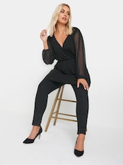 Yours Curve Black Mesh Sleeve Wrap Top - Image 2 of 5