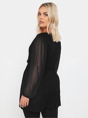Yours Curve Black Mesh Sleeve Wrap Top - Image 3 of 5