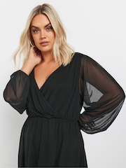 Yours Curve Black Mesh Sleeve Wrap Top - Image 4 of 5