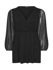 Yours Curve Black Mesh Sleeve Wrap Top - Image 5 of 5