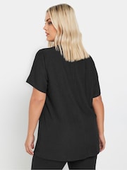Yours Curve Black Textured Diamante T-Shirt - Image 3 of 5