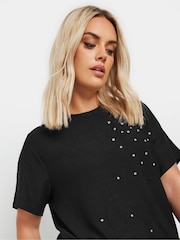 Yours Curve Black Textured Diamante T-Shirt - Image 4 of 5