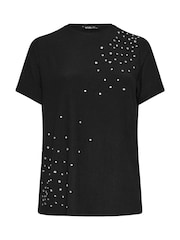 Yours Curve Black Textured Diamante T-Shirt - Image 5 of 5