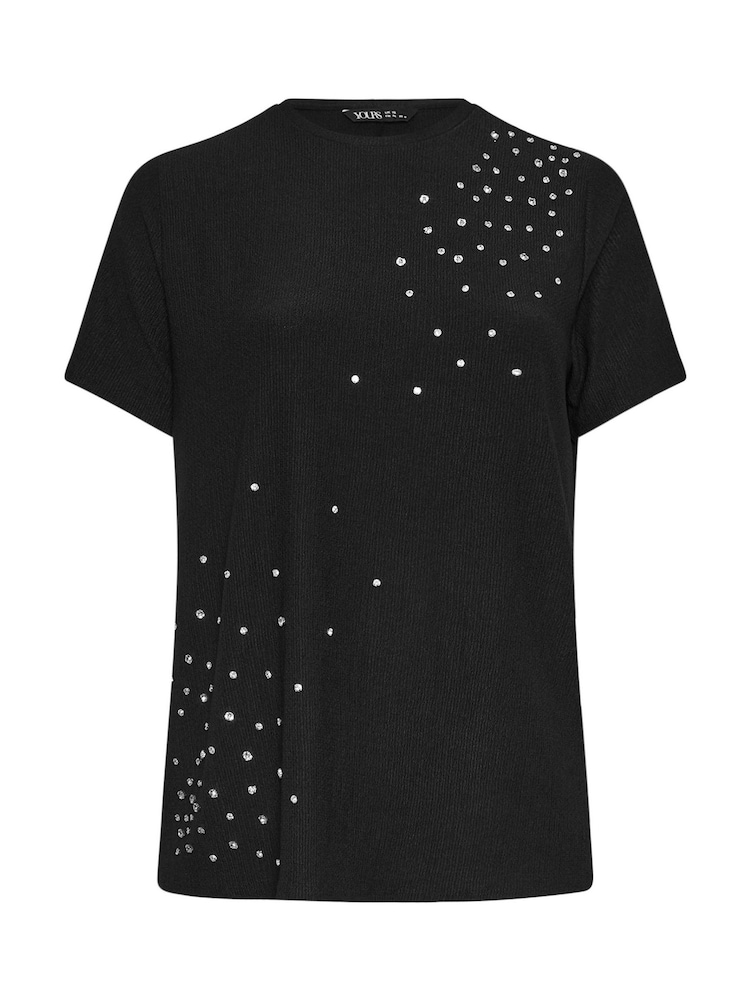 Yours Curve Black Textured Diamante T-Shirt - Image 5 of 5
