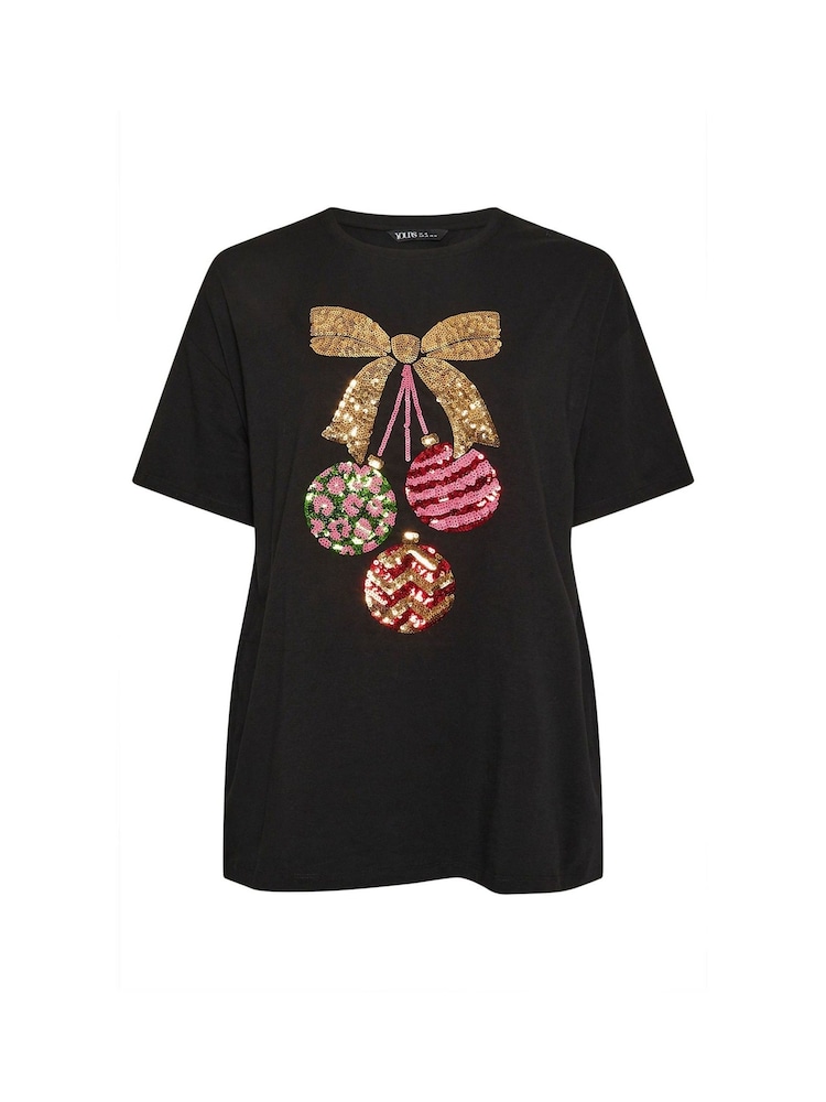 Yours Curve Black Baubles Novelty T-Shirt - Image 5 of 5