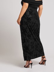 Yours Curve Dark Black London Burn Out Velour Column Skirt - Image 3 of 5