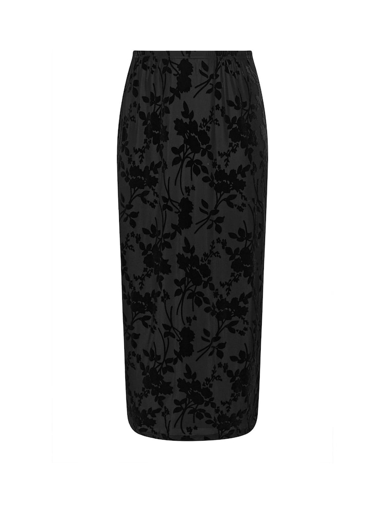 Yours Curve Dark Black London Burn Out Velour Column Skirt - Image 5 of 5