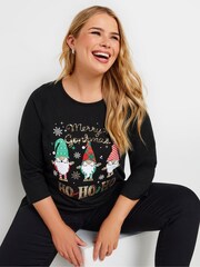 Yours Curve Black Merry Gonkmas Novelty T-Shirt - Image 1 of 5