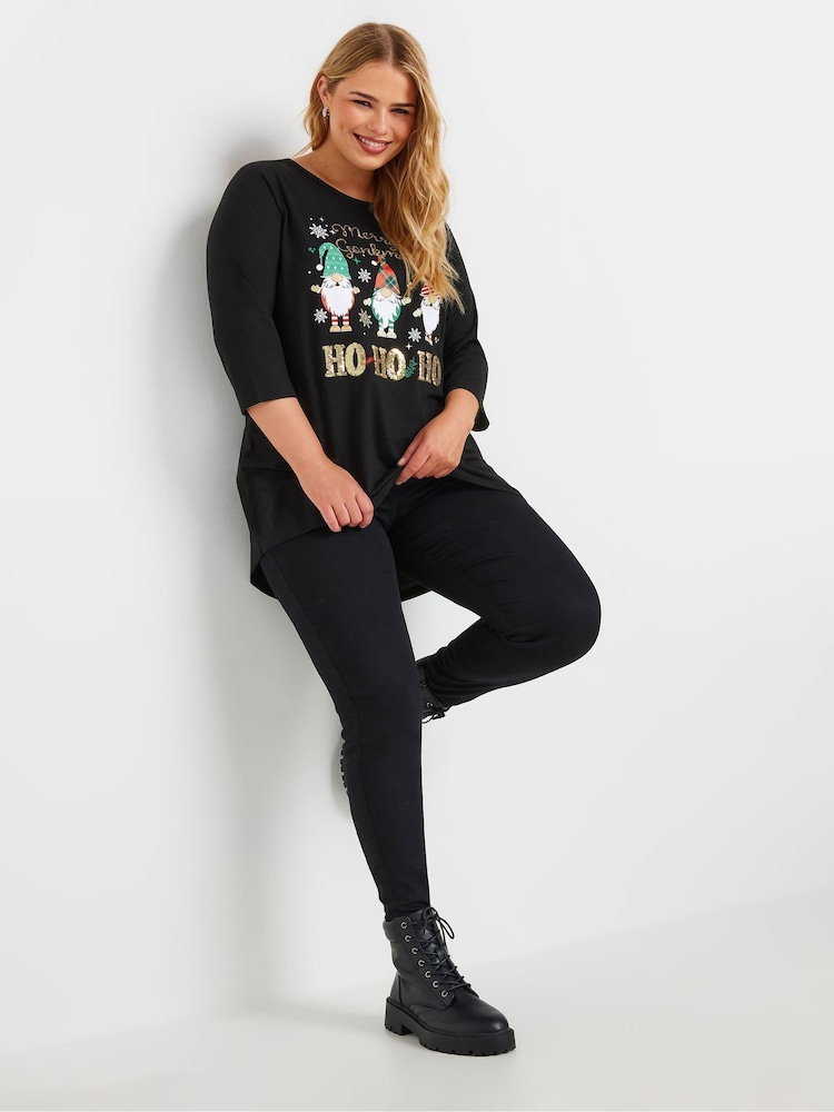 Yours Curve Black Merry Gonkmas Novelty T-Shirt - Image 2 of 5