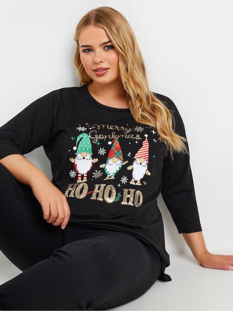 Yours Curve Black Merry Gonkmas Novelty T-Shirt - Image 4 of 5
