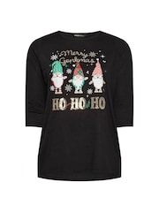 Yours Curve Black Merry Gonkmas Novelty T-Shirt - Image 5 of 5