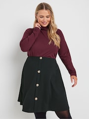 Yours Curve Black Button Front A Line Skirt - Image 1 of 5