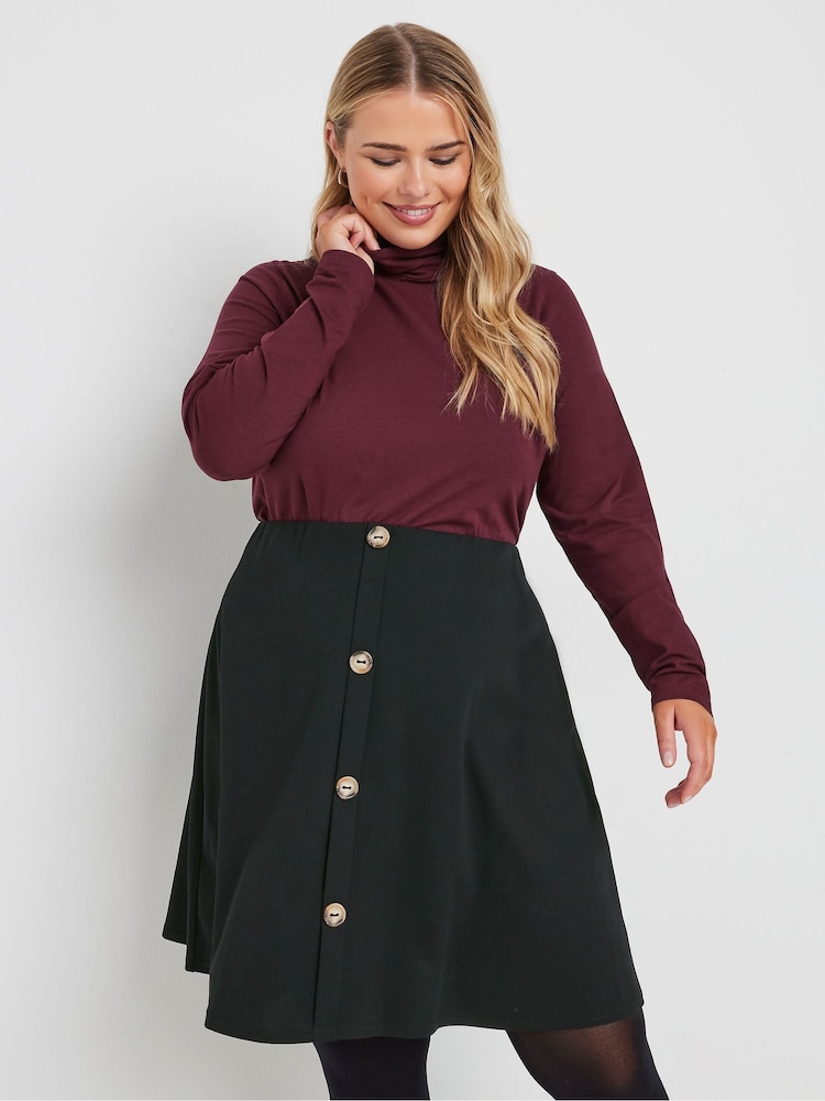 Yours Curve Black Button Front A Line Skirt - Image 1 of 5