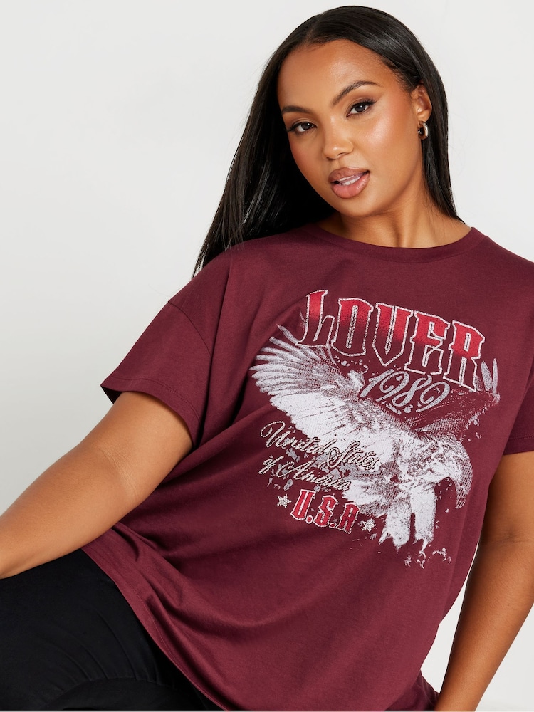 Yours Curve Red Placement Print T-Shirt - Image 1 of 5