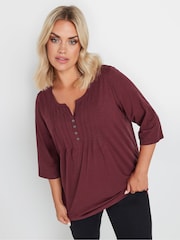 Yours Curve Red 100% Cotton Pintuck Henley Top - Image 1 of 5