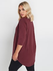 Yours Curve Red 100% Cotton Pintuck Henley Top - Image 3 of 5