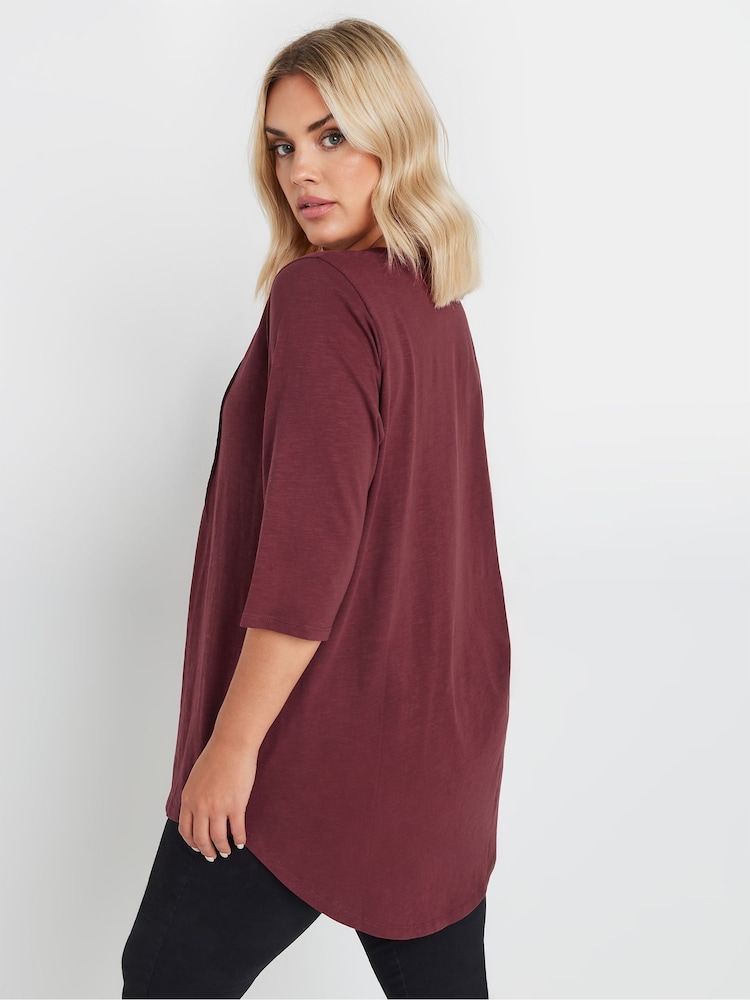 Yours Curve Red 100% Cotton Pintuck Henley Top - Image 3 of 5