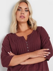 Yours Curve Red 100% Cotton Pintuck Henley Top - Image 4 of 5