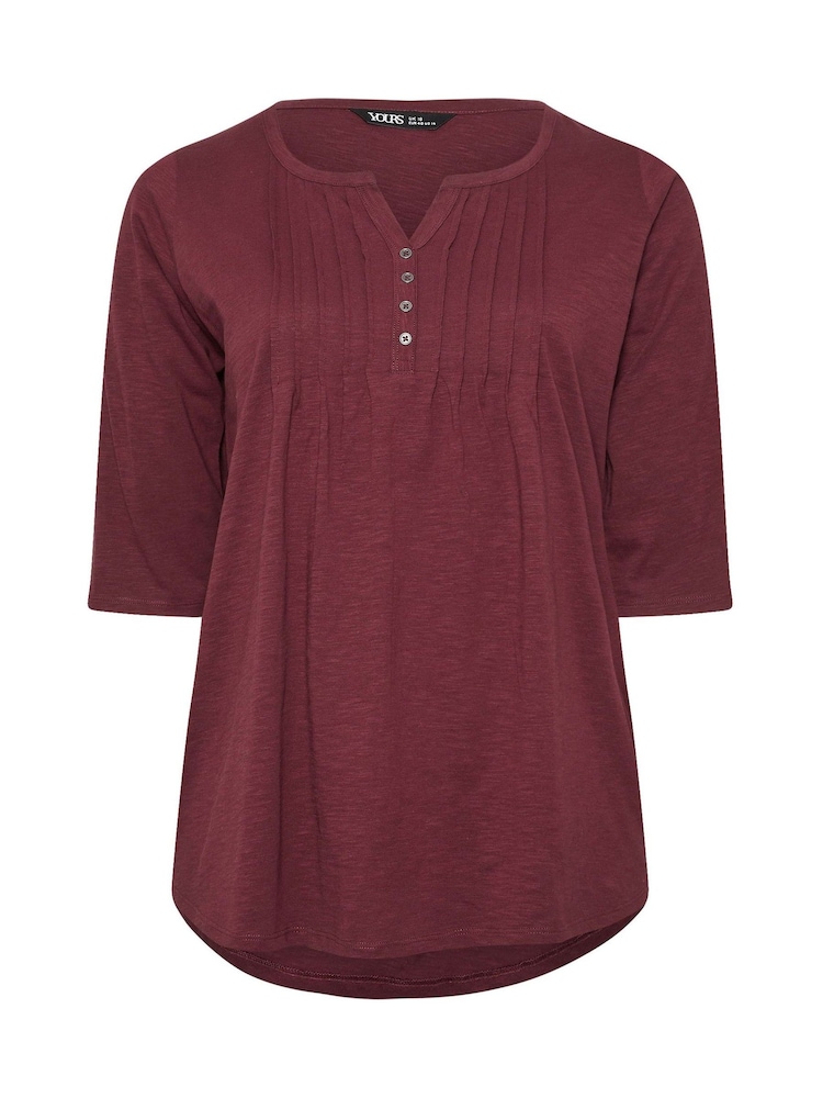 Yours Curve Red 100% Cotton Pintuck Henley Top - Image 5 of 5