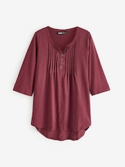 Yours Curve Red 100% Cotton Pintuck Henley Top - Image 6 of 6