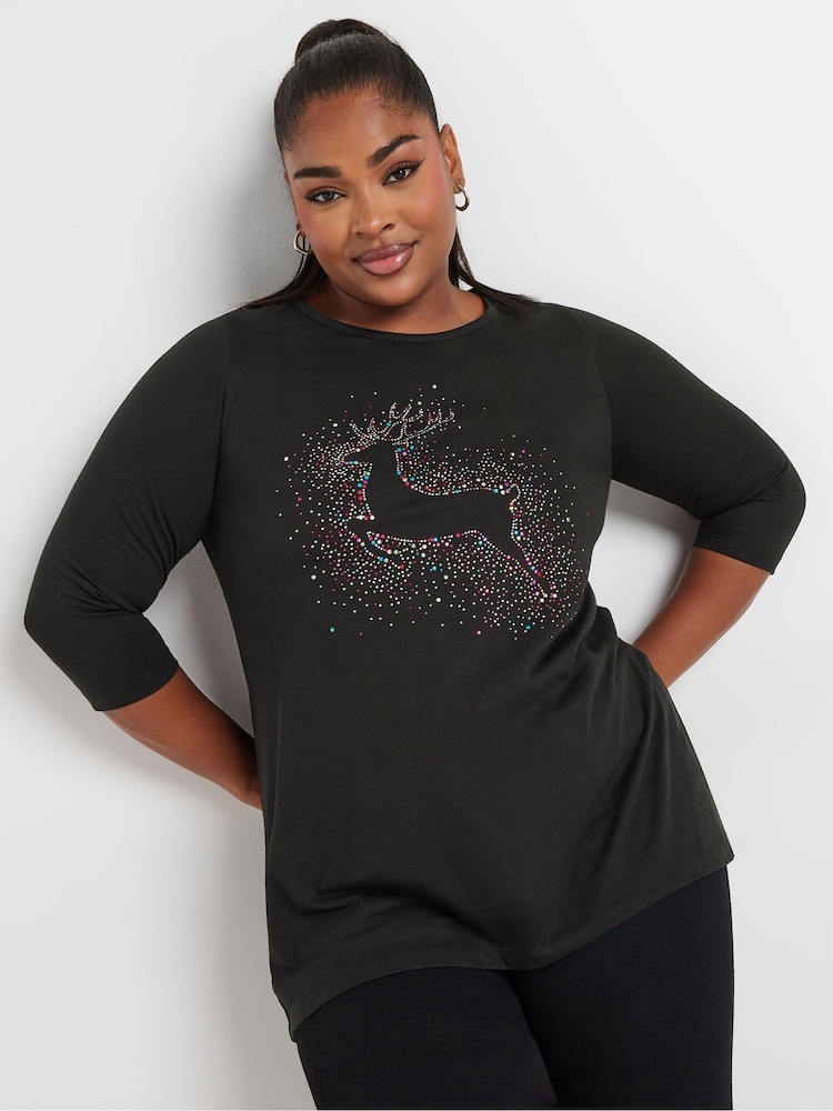 Yours Curve Reindeer Novelty T-Shirt - Imagen 1 de 5 Yours Curve Reindeer Novelty T-Shirt - Imagen 1 de 5