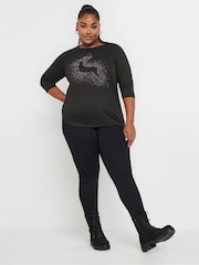 Yours Curve Black Reindeer Novelty T-Shirt - Image 2 of 5