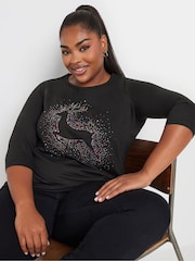 Yours Curve Black Reindeer Novelty T-Shirt - Image 4 of 5