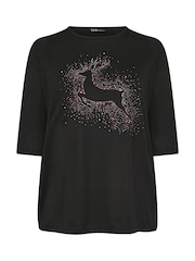 Yours Curve Black Reindeer Novelty T-Shirt - Image 5 of 5