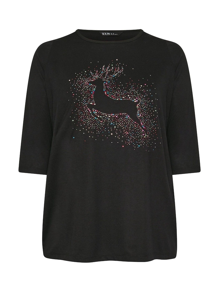 Yours Curve Black Reindeer Novelty T-Shirt - Image 5 of 5