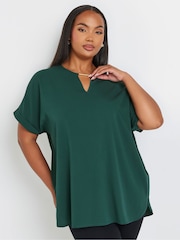 Yours Curve Green Short Sleeve Trim Neck Top - Image 1 of 5