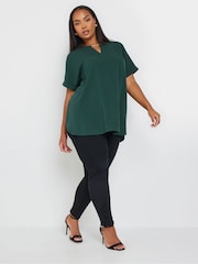 Yours Curve Green Short Sleeve Trim Neck Top - Image 2 of 5