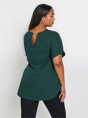 Yours Curve Green Short Sleeve Trim Neck Top - Image 3 of 5