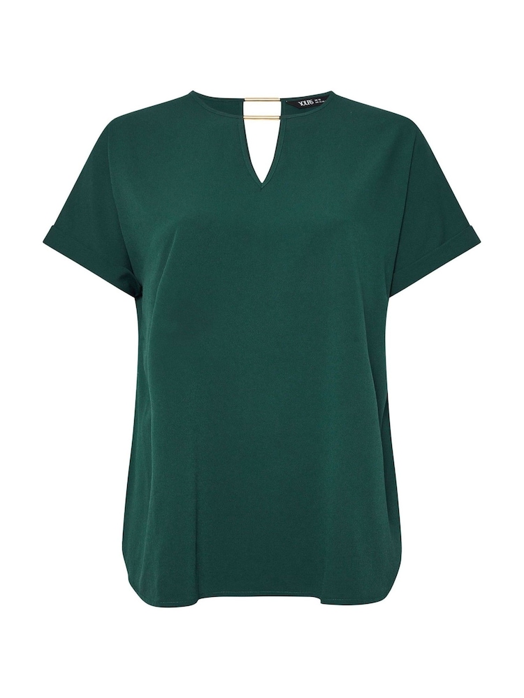 Yours Curve Green Short Sleeve Trim Neck Top - Image 5 of 5