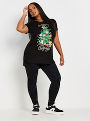 Yours Curve Black Meowy Christmas Novelty T-Shirt - Image 2 of 5