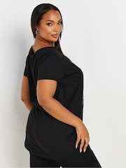 Yours Curve Black Meowy Christmas Novelty T-Shirt - Image 3 of 5