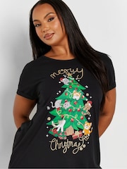 Yours Curve Black Meowy Christmas Novelty T-Shirt - Image 4 of 5