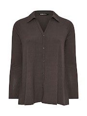 Yours Curve Brown Collar Rib Button Front Top - Image 5 of 5