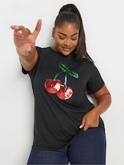 Yours Curve Black 100% Cotton Set In Sleeve Placement T-Shirt - Image 1 of 5