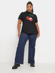 Yours Curve Black 100% Cotton Set In Sleeve Placement T-Shirt - Image 2 of 5