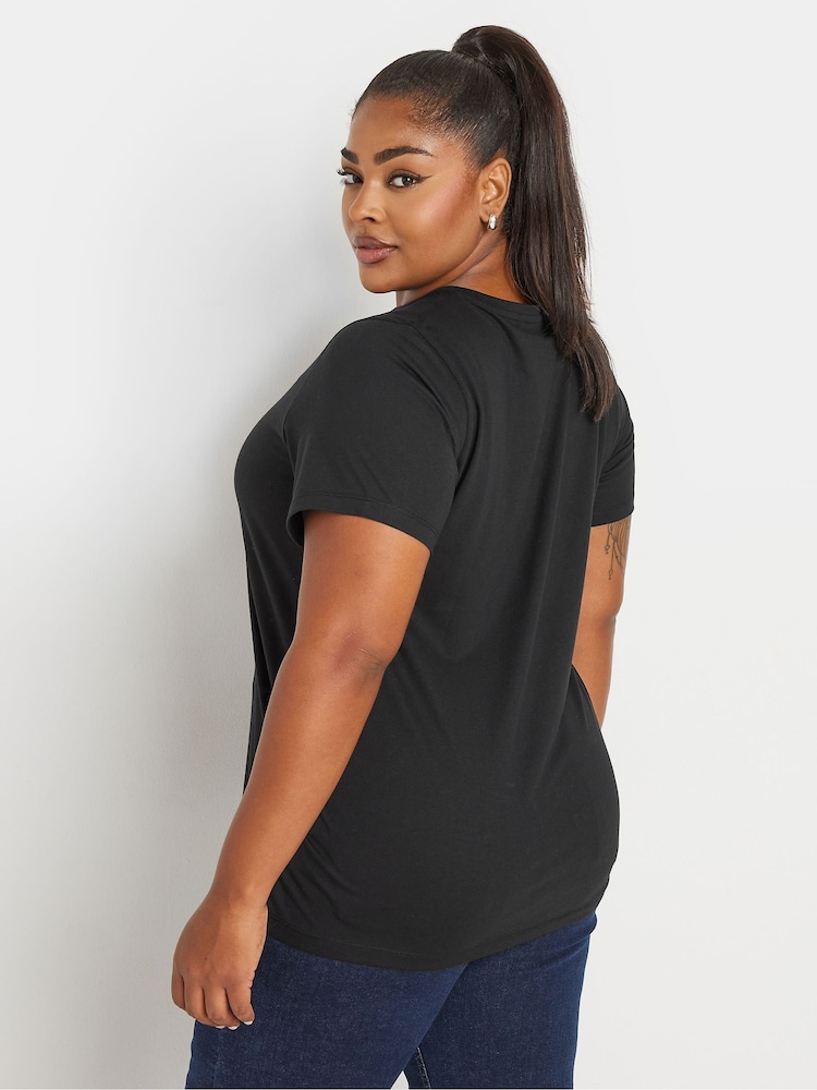 Yours Curve Black 100% Cotton Set In Sleeve Placement T-Shirt - Image 3 of 5