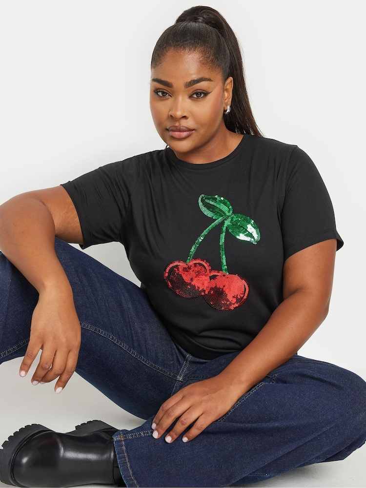 Yours Curve Black 100% Cotton Set In Sleeve Placement T-Shirt - Image 4 of 5
