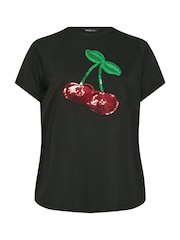 Yours Curve Black 100% Cotton Set In Sleeve Placement T-Shirt - Image 5 of 5