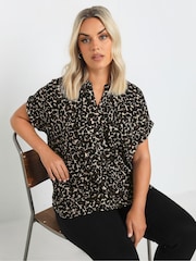 Yours Curve Brown Notch Neck Textured Top - Image 1 of 5